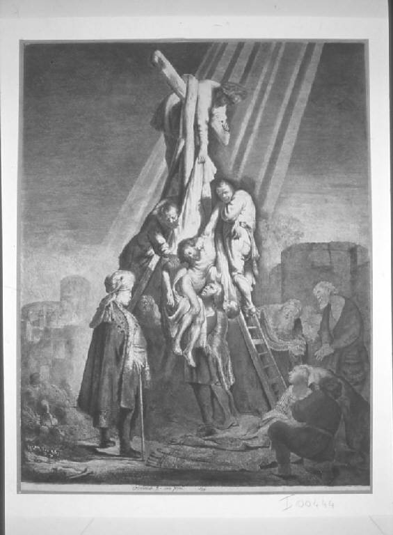 Deposizione di Cristo dalla croce (stampa smarginata) di Vliet Jan Georg van der, Rembrandt, Rembrandt (sec. XVII)