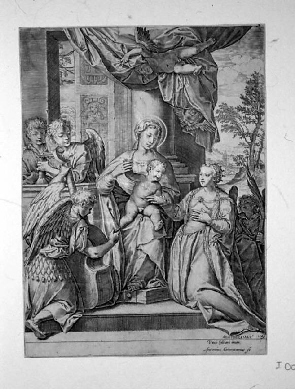 Matrimonio mistico di santa Caterina, Matrimonio mistico di santa Caterina d'Alessandria (stampa) di Carracci Agostino - scuola romana (sec. XVI)