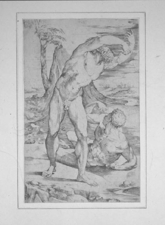 Deucalione, Figure maschili che lottano (stampa smarginata) di Beccafumi Domenico, Beccafumi Domenico (sec. XVI)
