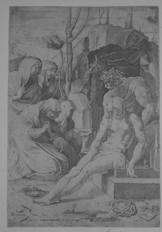 Compianto sul corpo di Cristo, Compianto sul Cristo morto (stampa smarginata) di Vico Enea, Bonasone Giulio (sec. XVI)