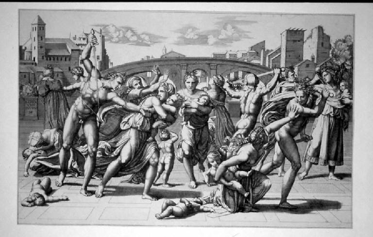Strage degli innocenti (stampa smarginata) di Raimondi Marcantonio, Sanzio Raffaello (sec. XVI)