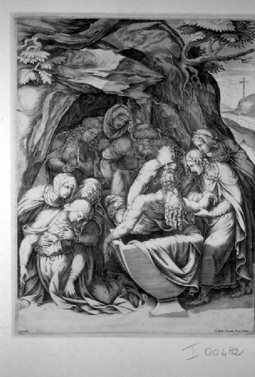 Cristo deposto nel sepolcro, Deposizione di Cristo nel sepolcro (stampa) di Scultori Diana, Pippi Giulio detto Giulio Romano (sec. XVI)