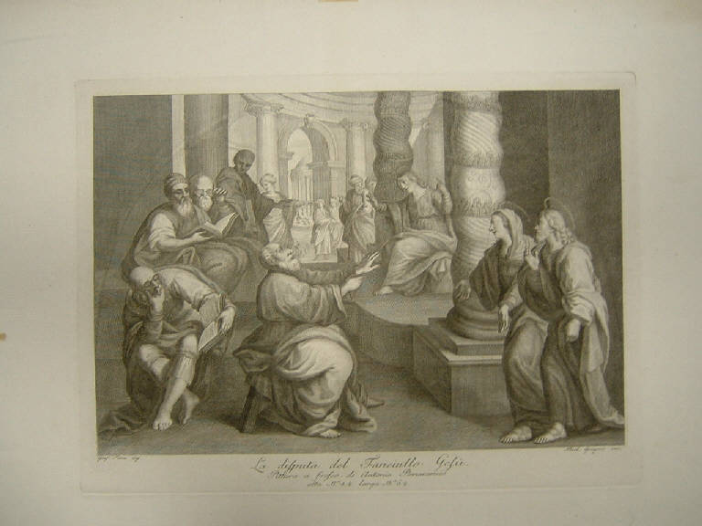 Disputa di Gesù con i dottori del tempio (stampa) di Gregori Ferdinando, Circignani Nicolò detto Pomarancio, Pera Giuseppe (secc. XVIII/ XIX)
