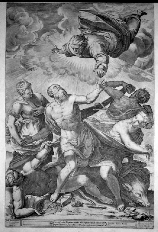 Le tentazioni di Sant'Antonio, Tentazioni di sant'Antonio abate (stampa smarginata) di Carracci Annibale, Robusti Jacopo detto Tintoretto (sec. XVI)