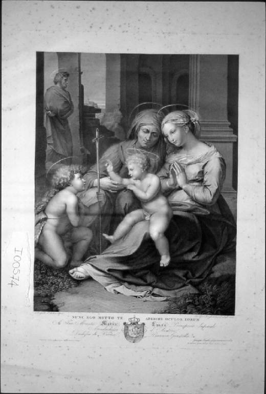 La Madonna del Divino Amore, Sacra Famiglia con sant'Anna e san Giovannino (stampa) di Longhi Giuseppe, Longhi Giuseppe, Sanzio Raffaello (sec. XIX)