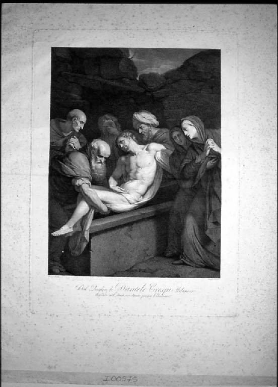 Deposizione di Cristo nel sepolcro (stampa) di Longhi Giuseppe, Longhi Giuseppe, Crespi Daniele (secc. XVIII/ XIX)