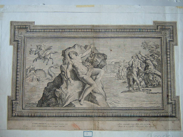 Perseo e Andromeda (stampa smarginata, elemento d'insieme) di Aquila Pietro, Carracci Annibale (sec. XVII)