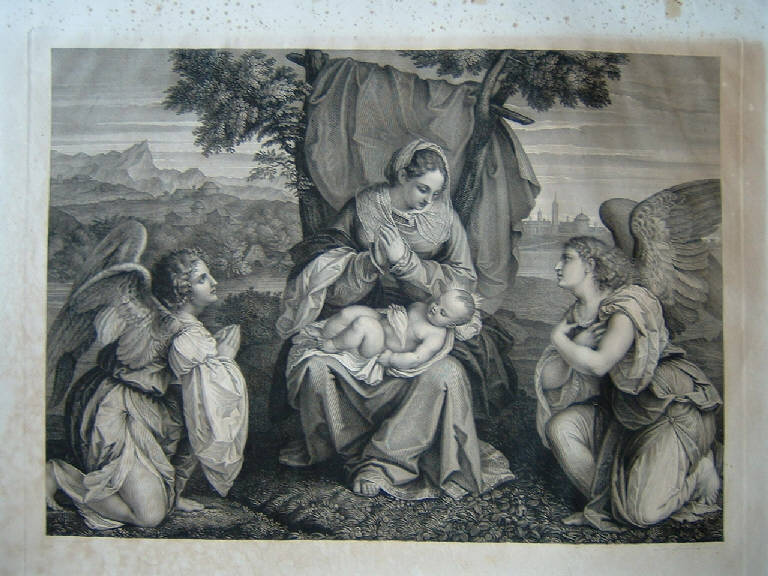 Madonna con Bambino e angeli (stampa) di Anderloni Pietro, Vecellio Tiziano (sec. XIX)