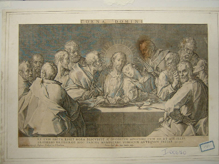 La cena del Signore, Ultima cena (stampa smarginata) di de Witte Pieter detto Candid, Sadeler Jan I (sec. XVI)