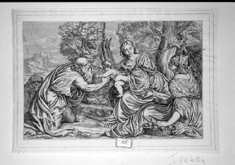 Madonna con Bambino e san Girolamo (stampa smarginata, elemento d'insieme) di Lefebre Valentin, Vecellio Tiziano (sec. XVII)