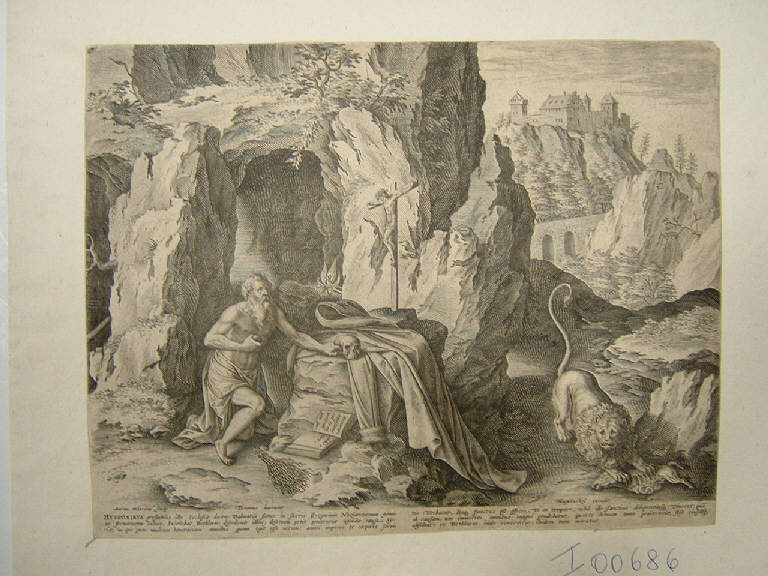 San Girolamo penitente nel deserto (stampa smarginata) di Wierix Anton, Vecellio Tiziano (secc. XVI/ XVII)