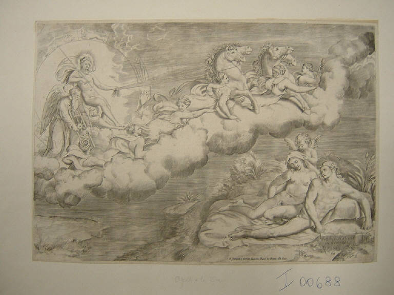 Il sorgere del sole, Apollo sul carro del Sole (stampa) di Bonasone Giulio, Bonasone Giulio (sec. XVI)