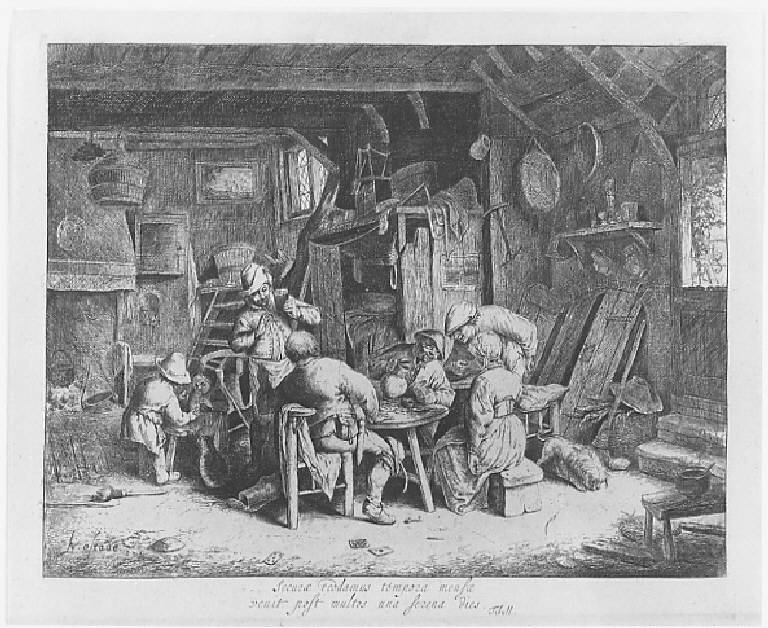 La colazione, Interno con contadini al desco (stampa) di Van Ostade Adriaen, Van Ostade Adriaen (sec. XVII)