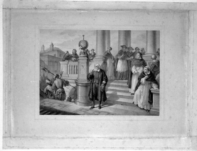 Galileo Galilei processato (stampa) - scuola italiana (seconda metà sec. XIX)