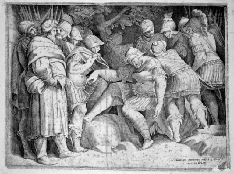 Scipione ferito, Scipione ferito (stampa) di Bonasone Giulio, Polidoro da Caravaggio (sec. XVI)