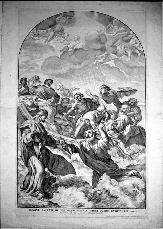 San Pietro cammina sulle acque (stampa) di Aquila Francesco Faraone, Aquila Francesco Faraone, Lanfranco Giovanni (sec. XVII)