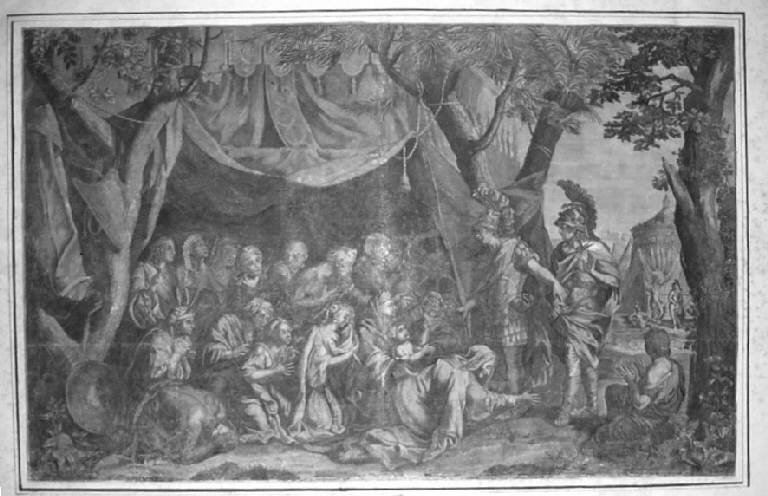 Alessandro Magno riceve l'omaggio della famiglia di Dario (stampa smarginata) di Le Brun Charles (sec. XVII)