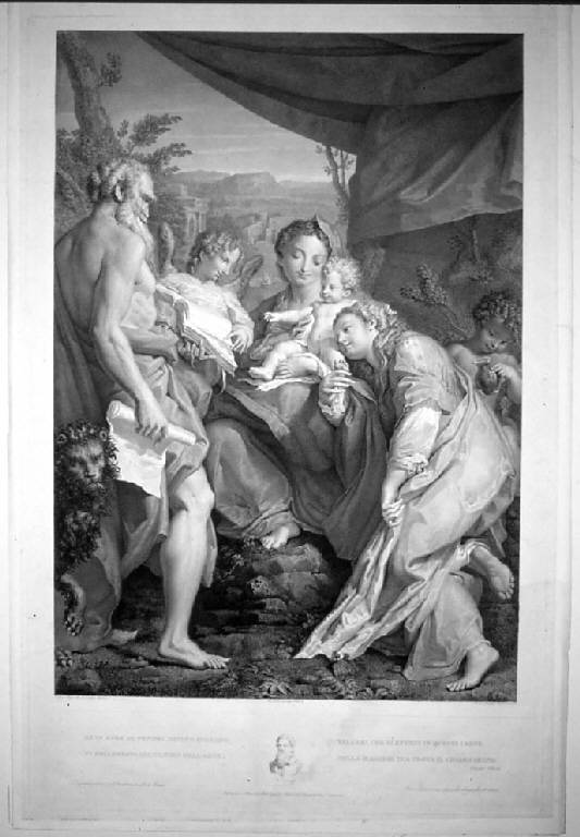 La Madonna di san Gerolamo (Il Giorno), Madonna con Bambino e santi (stampa) di Gandolfi Mauro, Gandolfi Mauro, Allegri Antonio detto Correggio (sec. XIX)