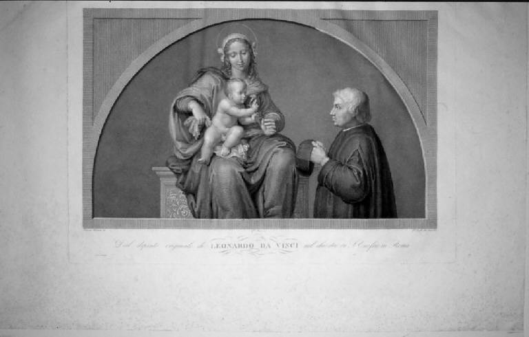 Madonna con Bambino e donatore (stampa) di Marri Giuseppe, Longhi Giuseppe, Minardi Tommaso (sec. XIX)