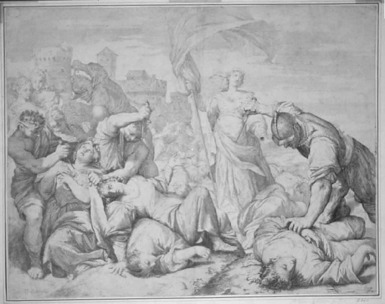 Martirio di sant'Orsola (stampa) di Lorenzini Giovanni Antonio, Pasinelli Lorenzo (sec. XVII)