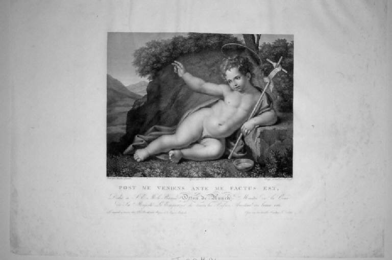 San Giovanni Battista bambino nel deserto, San Giovannino (stampa) di Marri Giuseppe, Longhi Giuseppe, Carracci Annibale (sec. XIX)