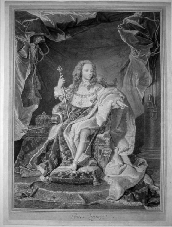 Ritratto di Luigi XV, Ritratto di Luigi XV (stampa) di Drevet Pierre, Rigaud Hyacinthe (sec. XVIII)