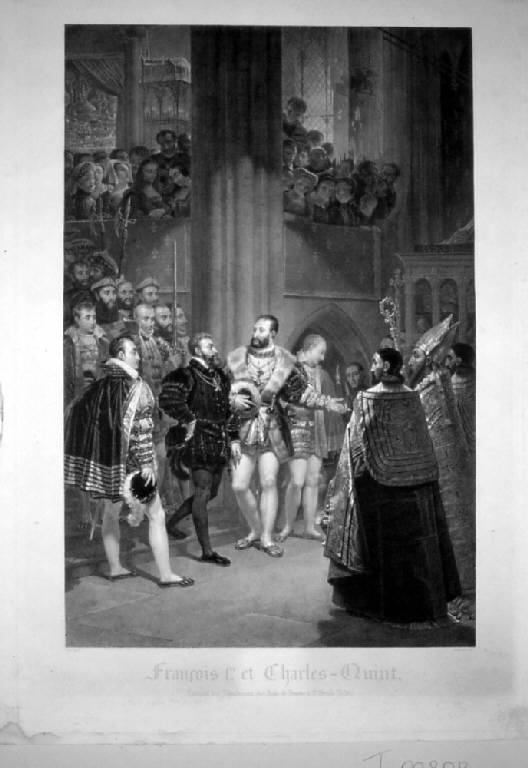 Francesco I e Carlo V visitano le tombe dei re francesi a Saint Denis (stampa) di Forster François, Gros Antoine Jean (sec. XIX)