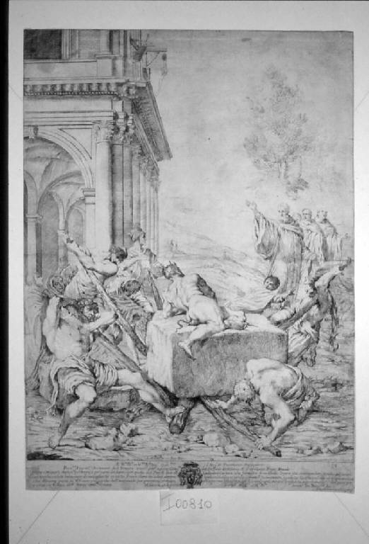 San Benedetto scaccia il diavolo, San Benedetto scaccia il diavolo (stampa) di Scaramuccia Luigi detto Luigi Perugino, Carracci Lodovico (sec. XVII)