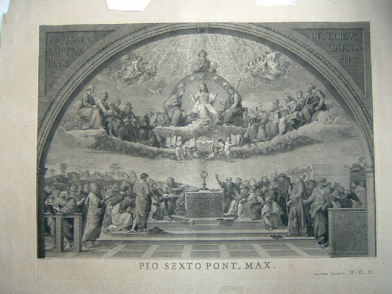 La Disputa del Sacramento, Disputa sull'eucaristia (stampa, elemento d'insieme) di Volpato Giovanni, Cades Giuseppe, Sanzio Raffaello (sec. XVIII)