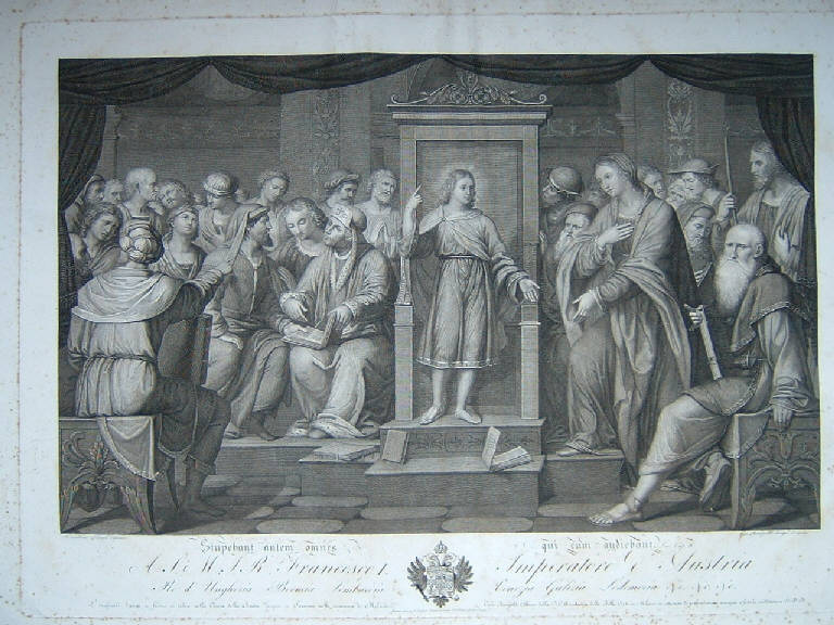 Disputa di Gesù con i dottori del Tempio (stampa) di Rampoldi Carlo, Rampoldi Carlo, Luini Bernardino (fine/ inizio secc. XVIII/ XIX)