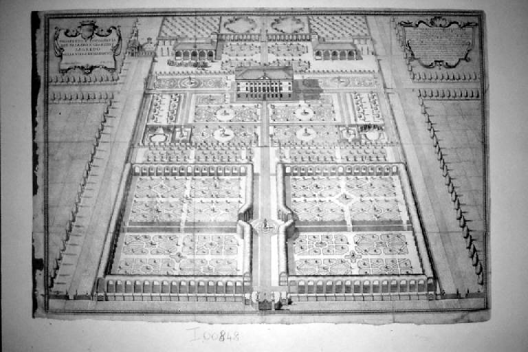 Veduta prospettica della villa di Marocco (stampa smarginata) di Filippini Giovanni, Zucchi Francesco (sec. XVIII)