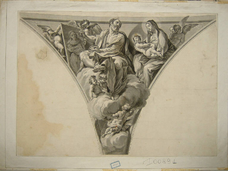 San Luca, San Luca (stampa smarginata, elemento d'insieme) di Lanfranco Giovanni (sec. XVII)