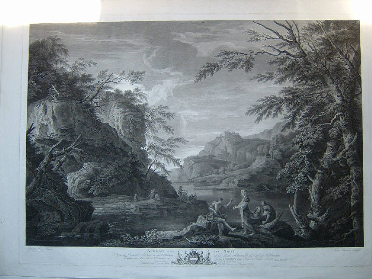 Paesaggio con Apollo e la Sibilla Cumana (stampa) di Browne John, Rosa Salvator (sec. XVIII)