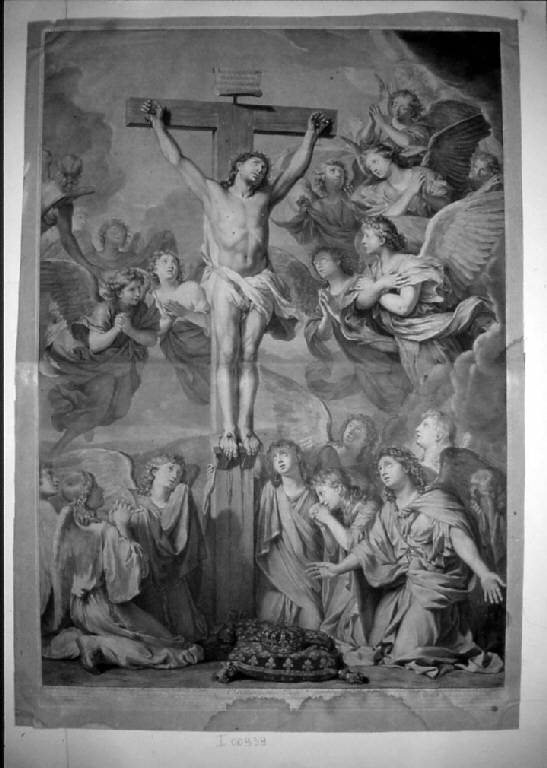 Crocifissione con angeli (stampa, stampa composita) di Edelinck Gérard (secc. XVII/ XVIII)