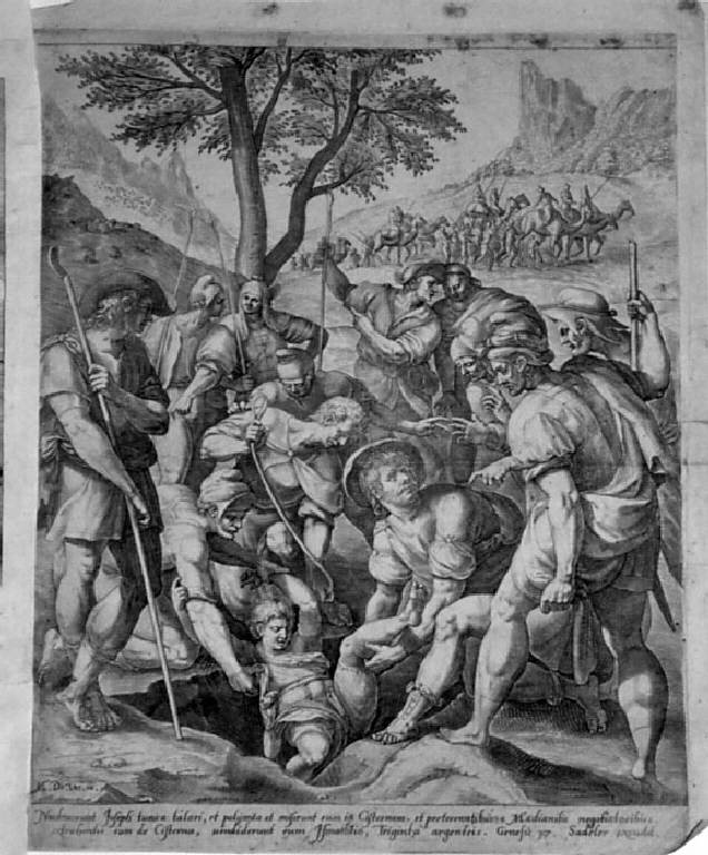 Giuseppe calato nella cisterna (stampa, elemento d'insieme) di Sadeler Jan I, De Vos Marten (sec. XVI)