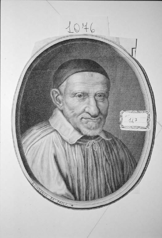 San Vincenzo de' Paoli (stampa smarginata) di Lochon Réné, François Simon detto Piccolo Francese (sec. XVII)