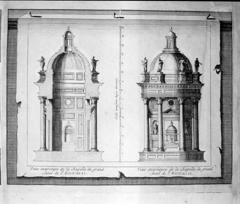 Prospetto e sezione del tabernacolo dell'altare maggiore dell'Escorial, Tabernacolo dell'altare maggiore dell'Escorial (stampa smarginata, elemento d'insieme) - scuola francese (sec. XVIII)