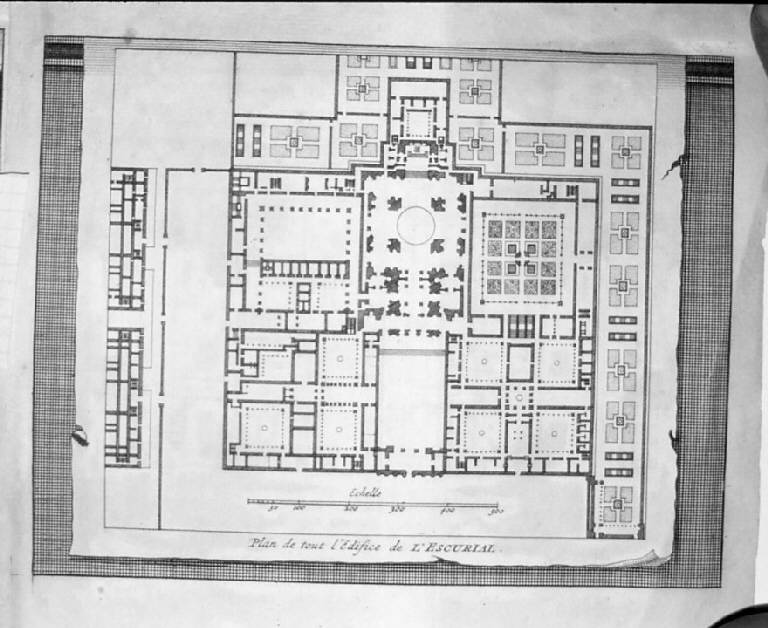 Pianta dell'edificio dell'Escorial, Pianta dell'Escorial (stampa smarginata, elemento d'insieme) - scuola francese (sec. XVIII)