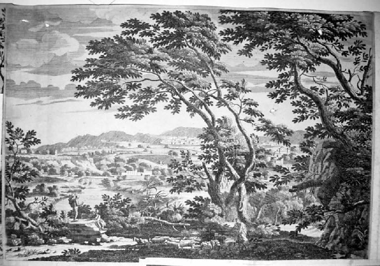 Paesaggio fluviale con alberi (stampa smarginata) - scuola francese (sec. XVIII)