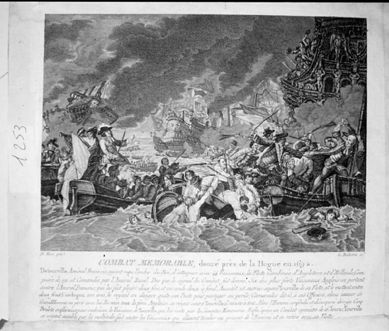Combattimento memorabile avvenuto al largo dell'Aia nel 1692, Battaglia de L'Aia (stampa smarginata) di Balestra Giovanni, West Benjamin (secc. XVIII/ XIX)