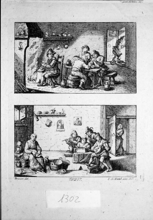 Fumatori di pipa/ Musici (stampa) di Hertel Johann Georg, Brauer (sec. XVIII)