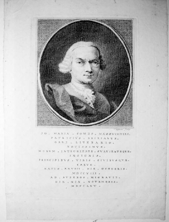 Ritratto di Giovanni Maria Mazzucchelli conte (stampa) di Cagnoni Domenico (sec. XVIII)