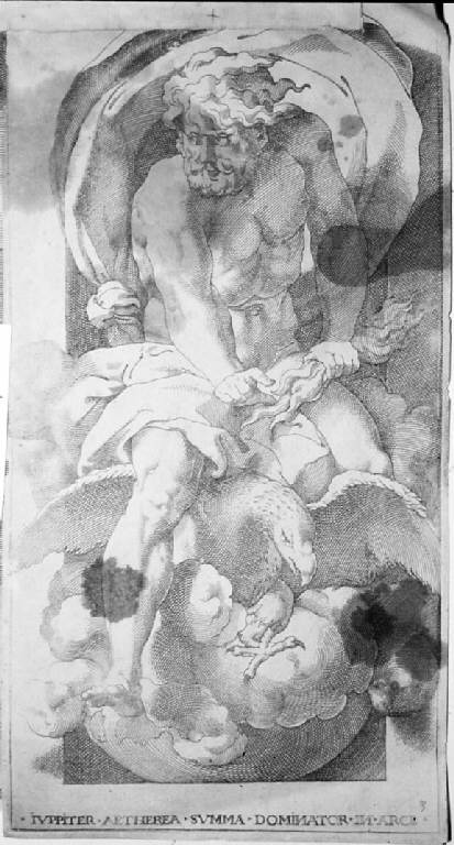 Giove, Giove (stampa, elemento d'insieme) di Caraglio Giacomo, Rosso Fiorentino (sec. XVI)