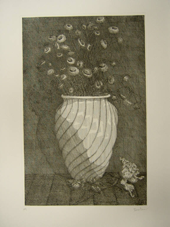Luce antica nella stanza, Vaso con fiori (stampa) di Pescatori Carlo, Pescatori Carlo (sec. XX)