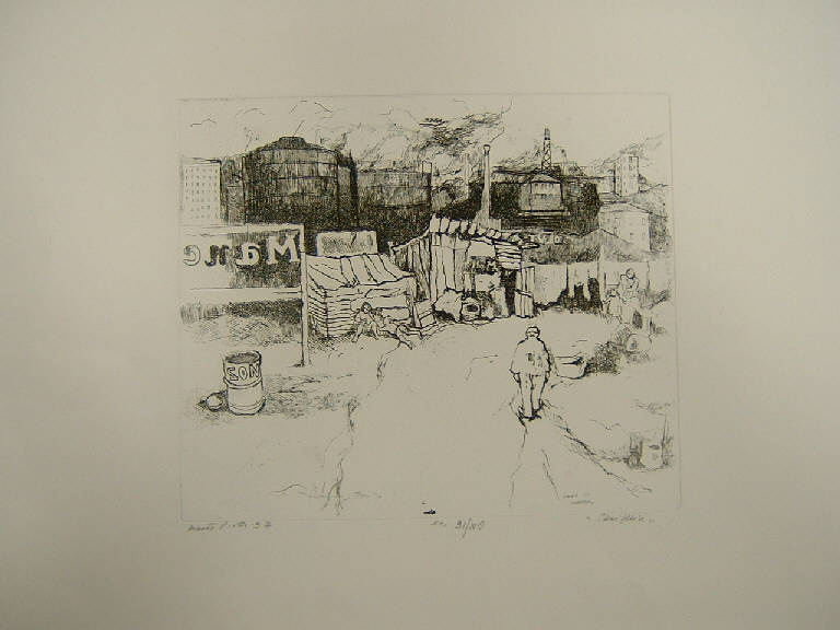 Veduta di periferia urbana (stampa) di Piacesi Walter, Piacesi Walter (sec. XX)