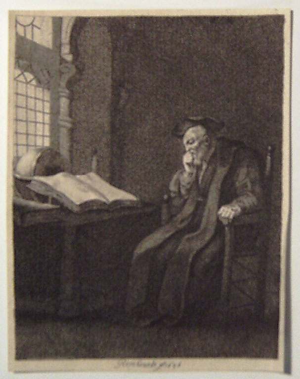 Ritratto di vecchio pensatore seduto (stampa smarginata) di Rembrandt (seconda metà sec. XVIII)