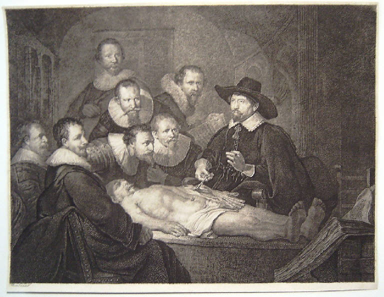 Lezione di anatomia del Dottor Nicolaes Tulp, Ritratti maschili/ Lezione di anatomia del dottor Nicolaes Tulp (stampa) di Rembrandt (seconda metà sec. XVIII)