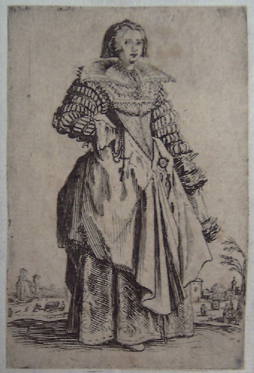 Dama con largo colletto (stampa, elemento d'insieme) di Callot Jacques (sec. XVII)