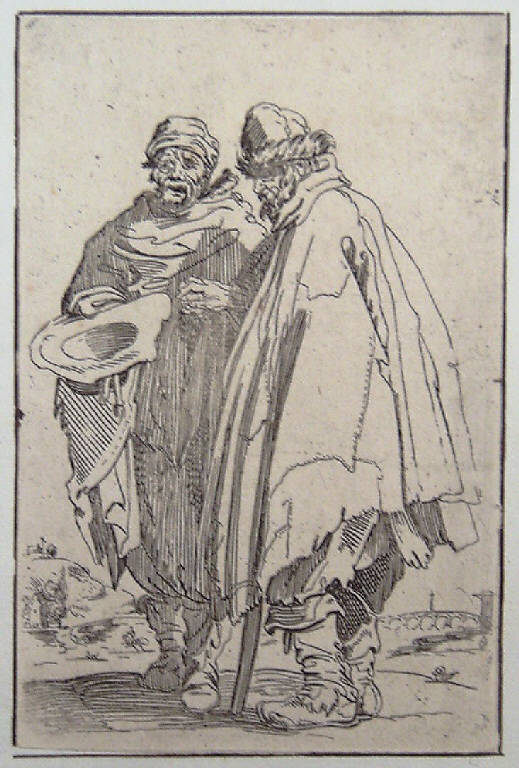 Il cieco e il suo amico, Mendicanti (stampa smarginata, elemento d'insieme) di Callot Jacques (sec. XVII)