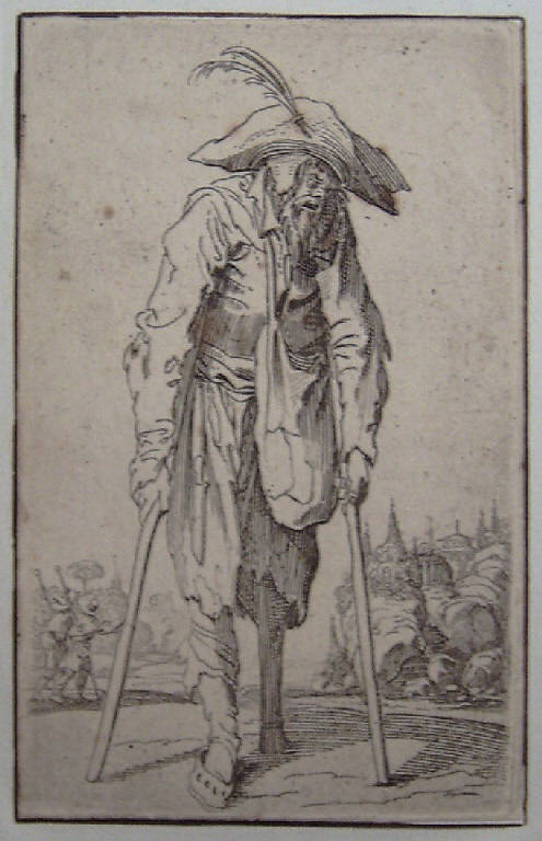 Il mendicante con la gamba di legno, Mendicanti (stampa, elemento d'insieme) di Callot Jacques (sec. XVII)